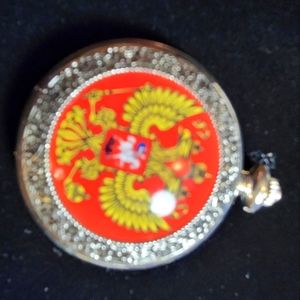 Enamel detail etched silver pocket watch